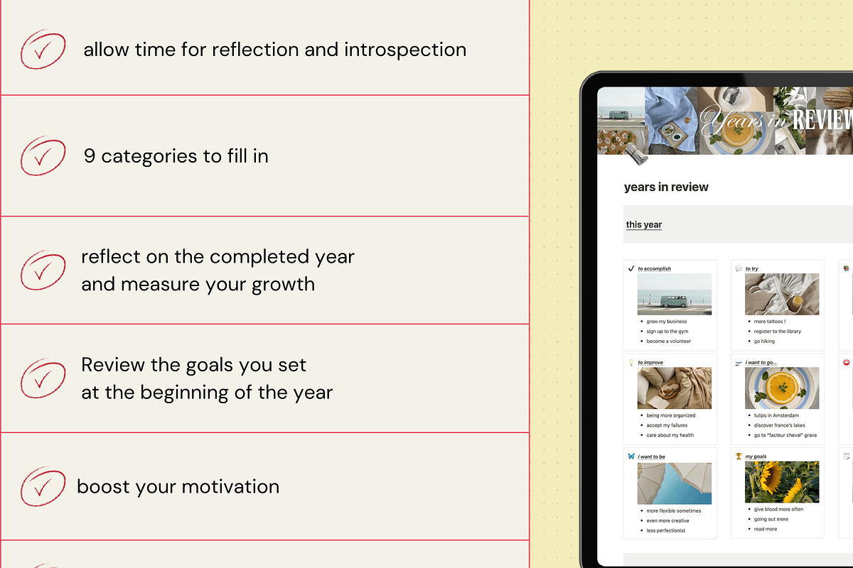 Years in review - Notion template, an App Template by Iasan Design (Photo 3 of 6)
