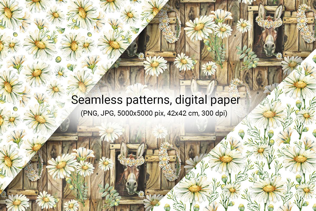 Donkey, farm animals, camomile, a Pattern Graphic by Artmanata (Photo 5 of 10)