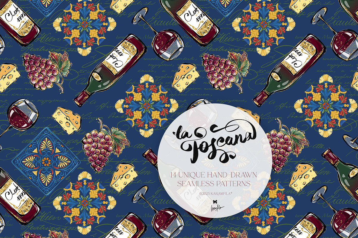 Tuscany Tiles Wine Seamless Patterns, a Pattern Graphic by KaramfilaS (Photo 14 of 18)