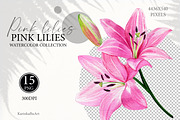 Watercolor Pink Lily Floral Elements, an Object Graphic by KarinkaBU (Thumbnail 4 of 6)
