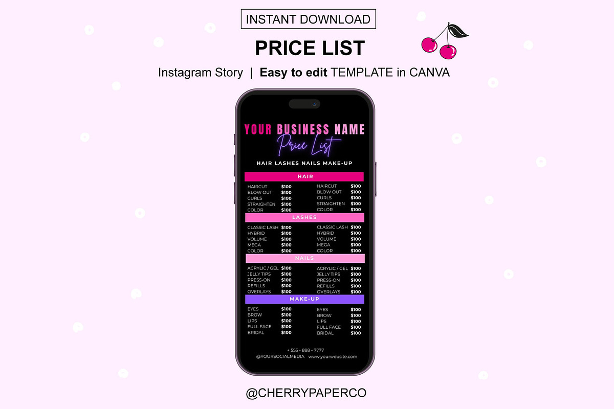 Price List Flyer, Canva Template, a Social Media Template by Cherry Paper Co (Photo 2 of 3)