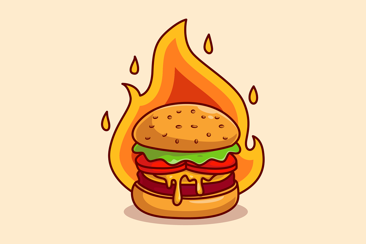 Burger Cheese With Fire Cartoon, a Food Illustration by Catalyst Labs