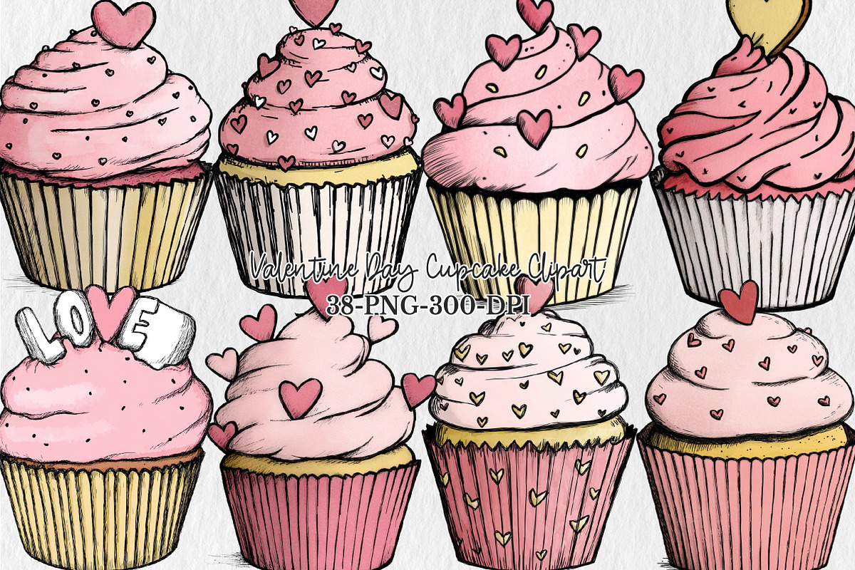 Valentine Day Cupcake Clipart, a Seasonal Illustration by Rose Art (Photo 1 of 8)
