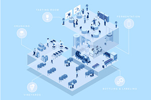 Winery Factory Isometric Concept, an Illustration by alexdndz