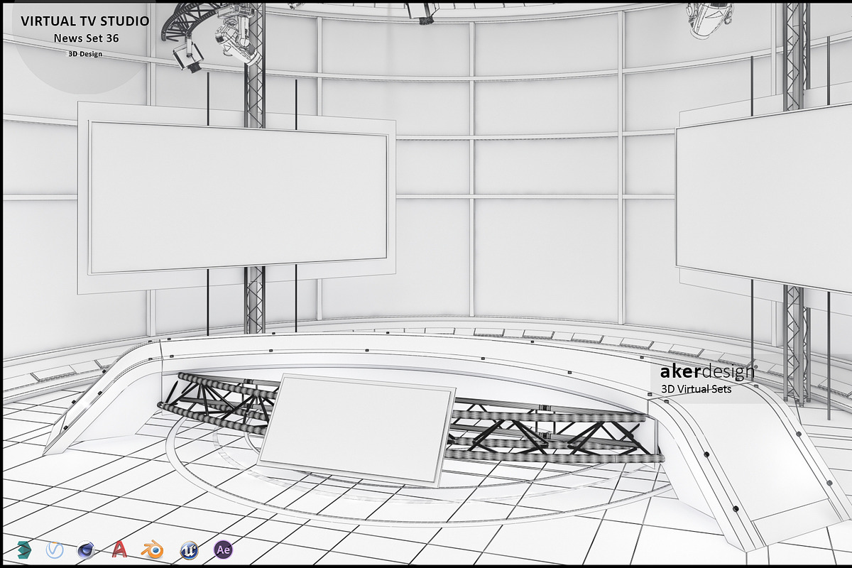 Virtual TV Studio News Set 36, an Architecture 3D Model by akerStudio (Photo 7 of 25)