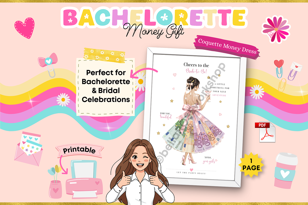 Coquette Bachelorette Money Dress, a Stationery Template by bellaROSEworkshop (Photo 2 of 5)