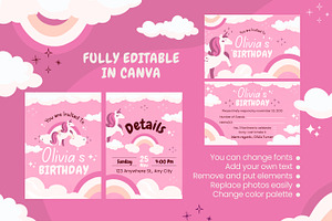 Unicorn Birthday Invitation Canva