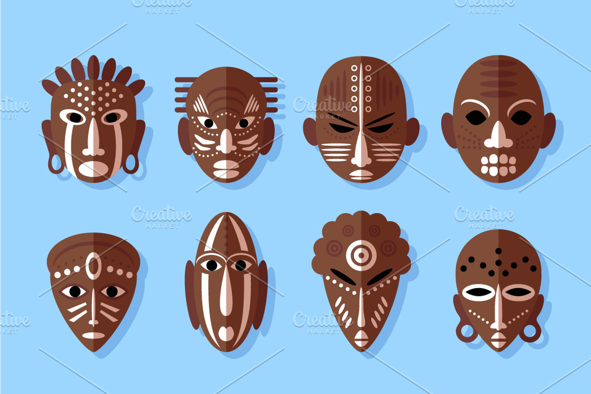 8 African Masks Flat Icons, an Icon by Lianella's Shop (Photo 4 of 5)