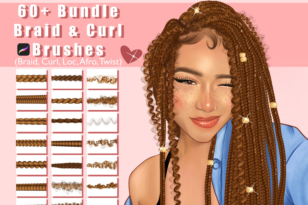 Braid and Curl Brushes for Procreate, a Brush Add-On by NaomiArts (Photo 1 of 7)