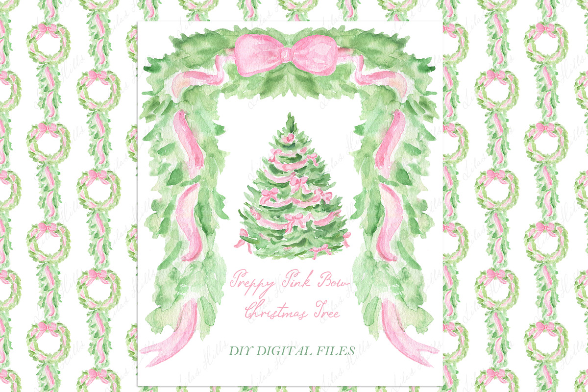 Preppy Pink Bow Christmas Tree, a Seasonal Illustration by LABFcreations (Photo 1 of 4)