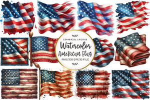 Watercolor American Flag Clipart, an Illustration by OK Design