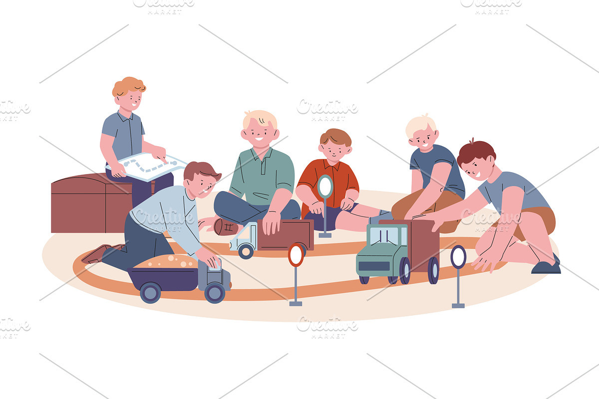 Boys playing with cars. Little males, a Person Illustration by Valerie Bodnar