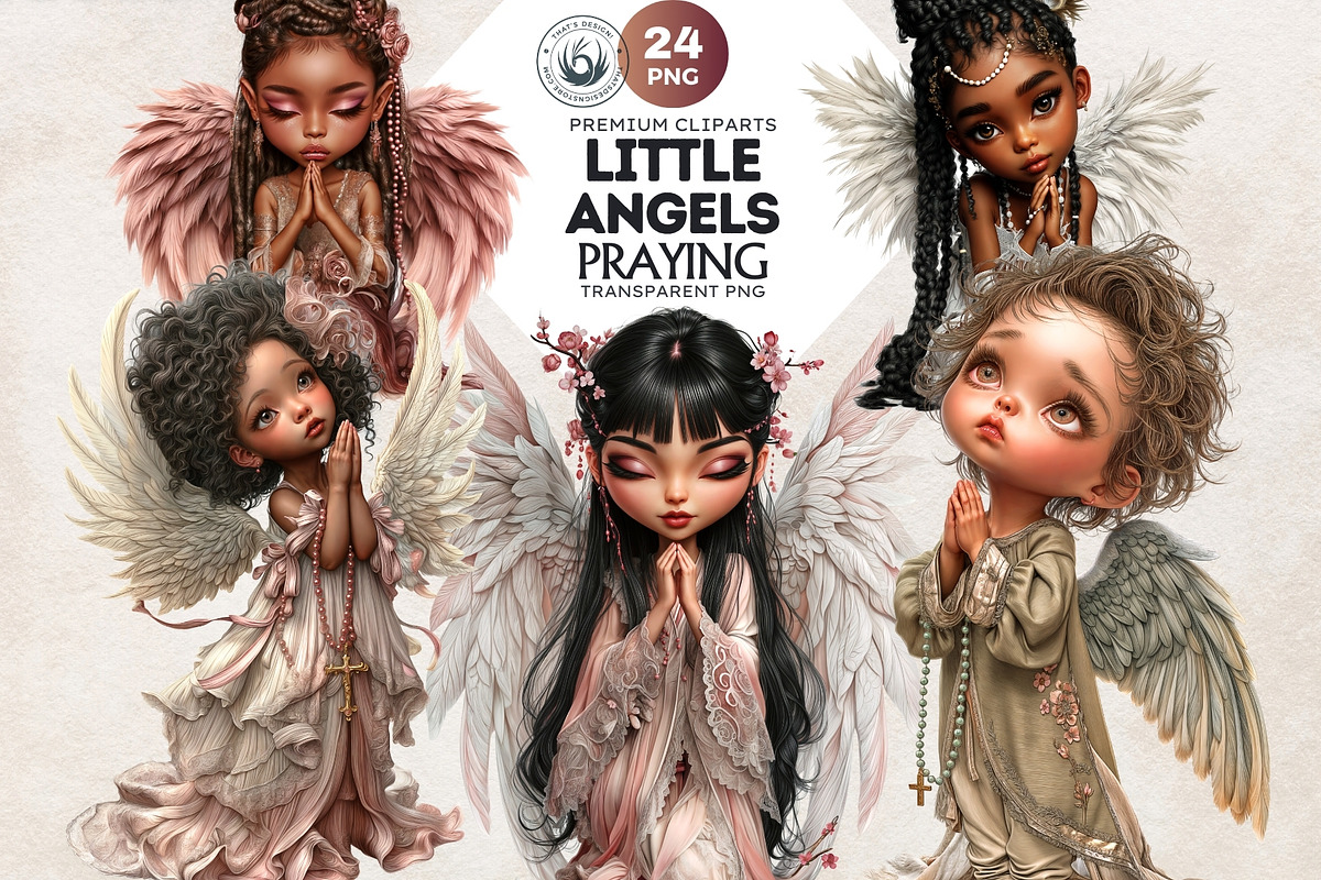 Little angels praying clipart set, a Person Illustration by ThatsDesignArt (Photo 1 of 10)