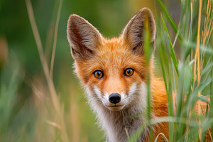 Close-up of a red fox in tall grass, an Animal Photo by AlyaAnd
