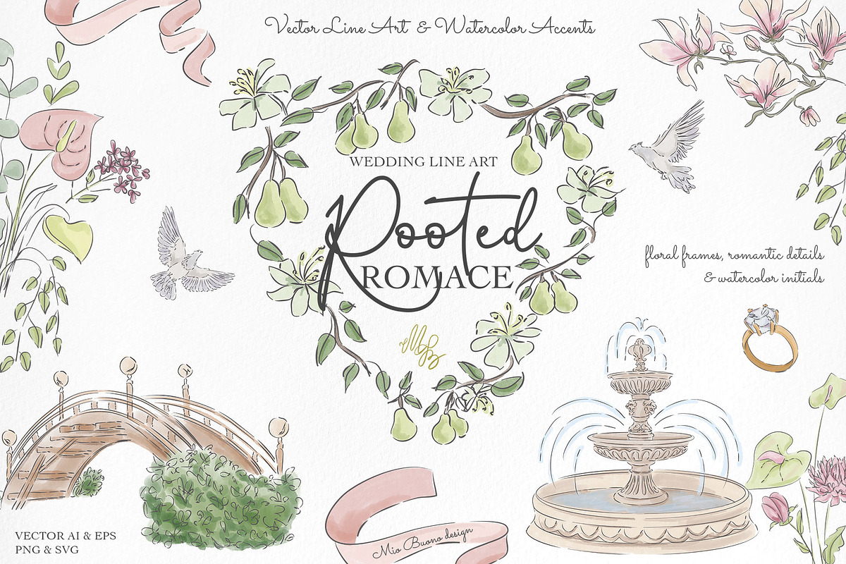 Rooted Romance. Wedding Line Art Kit, an Object Graphic by Mio Buono (Photo 1 of 16)