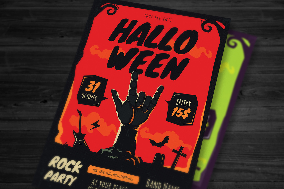 Halloween Rock Party Flyer, a Flyer Template by VectorVactory