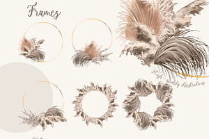 Pampas Frame, Watercolor Clipart