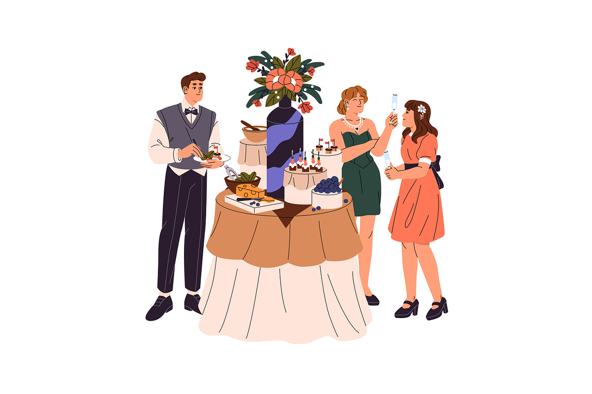 People eating at festive table set, a Person Illustration by PaperTrident (Photo 12 of 13)