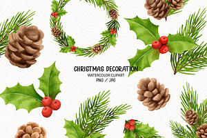 Christmas Decoration Watercolor Set., a Decorative Illustration by kaisorn