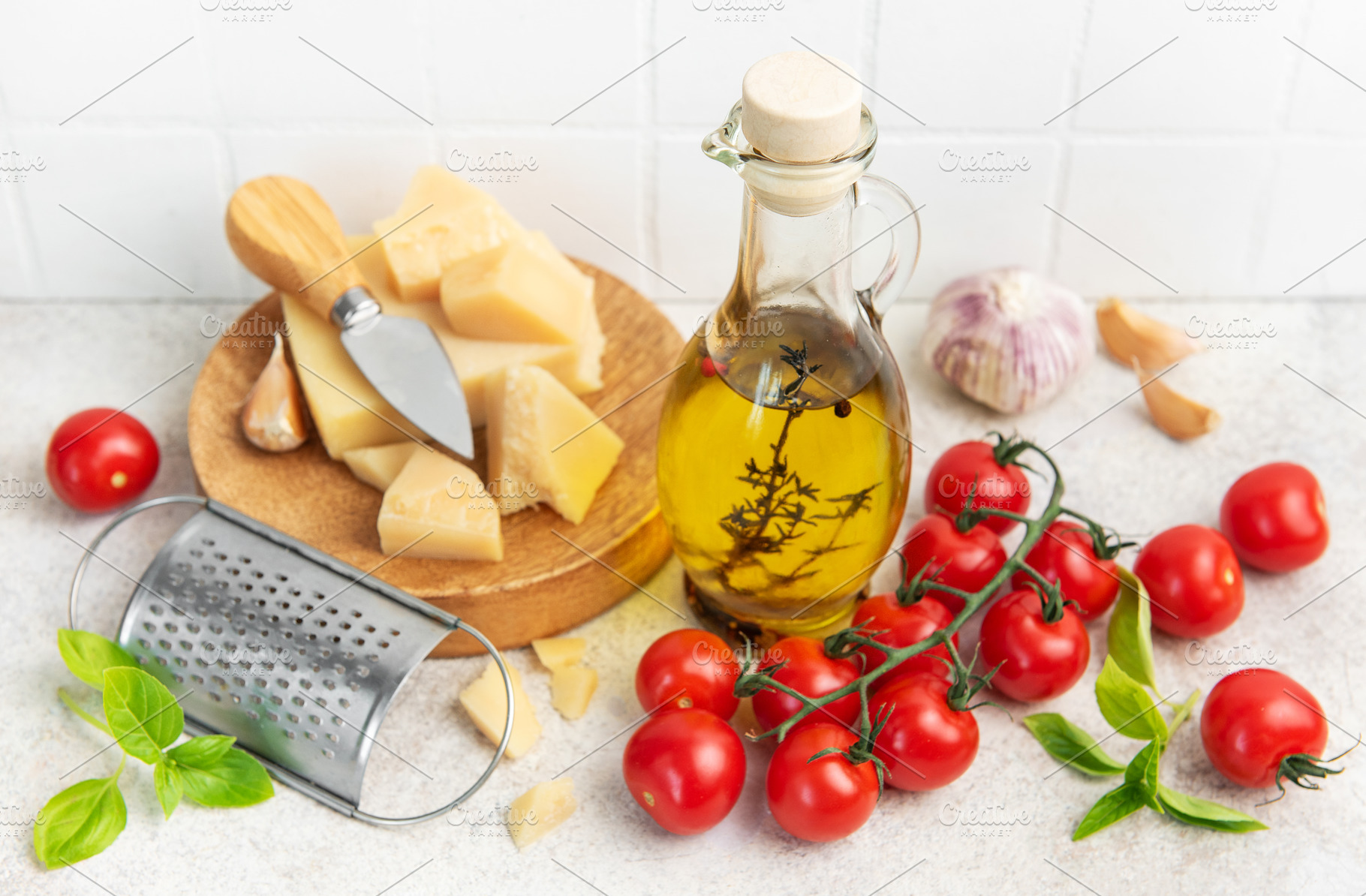 Italian cooking ingredients for fresh mediterranean meal prepara, a Food & Drink Photo by Olena Rudo