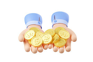 3d Two Hands With Pile Of Gold Coins