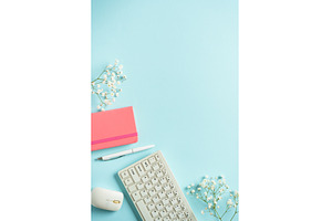 Workplace with keyboard, notebook, an Arts & Entertainment Photo by Nadia-nb