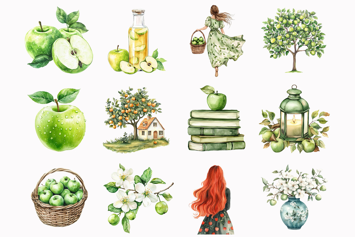 Watercolor Apple Garden Clipart, an Illustration by Design Market (Photo 3 of 4)