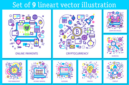 9 line art business illustration.