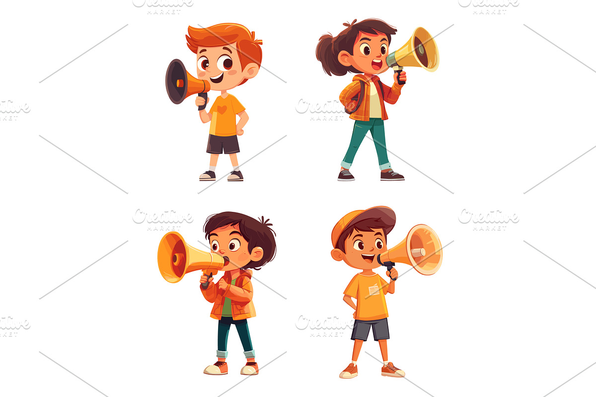 Cartoon kids with megaphone. Child, a Person Illustration by Stock-Smart-Start