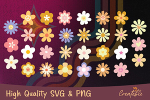 Groovy Hippie Flower SVG PNG Bundle