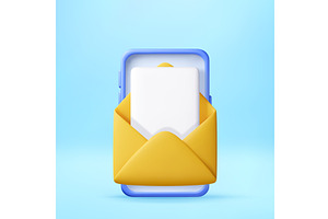 3D Smartphone showing open envelope, a Technology Illustration by Abscent