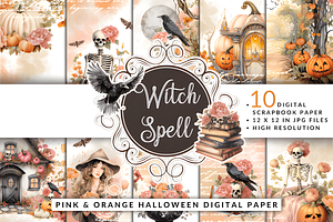 Pink and Orange Halloween Paper, a Background Graphic by Coco Bloom