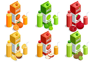 Isometric vector set of fruit juice, a Food Illustration by Golden Sikorka
