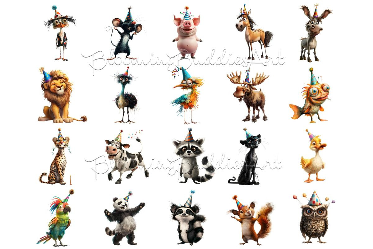 20 Whimsical Quirky Pets Clipart Set, an Animal Illustration by Art Paradise Studios (Photo 2 of 8)