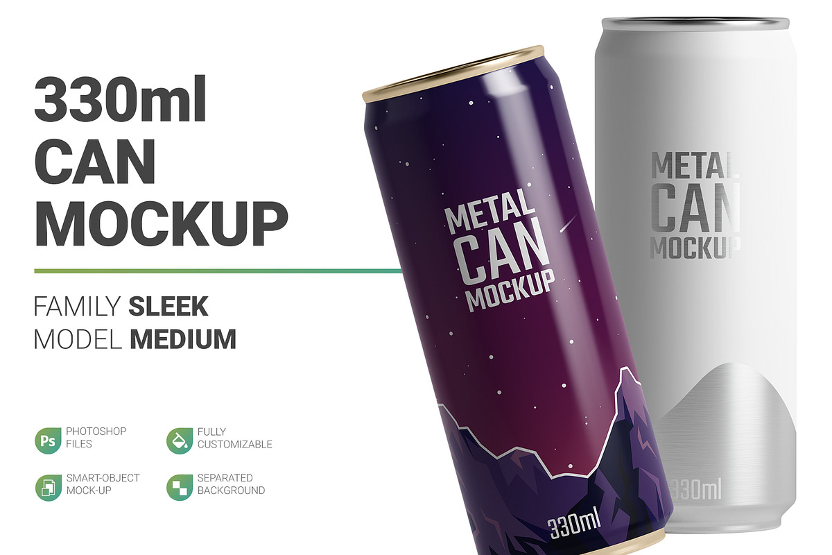 330ml Sleek Can Mockup, a Packaging Mockup by AY Mock-Ups (Photo 1 of 9)