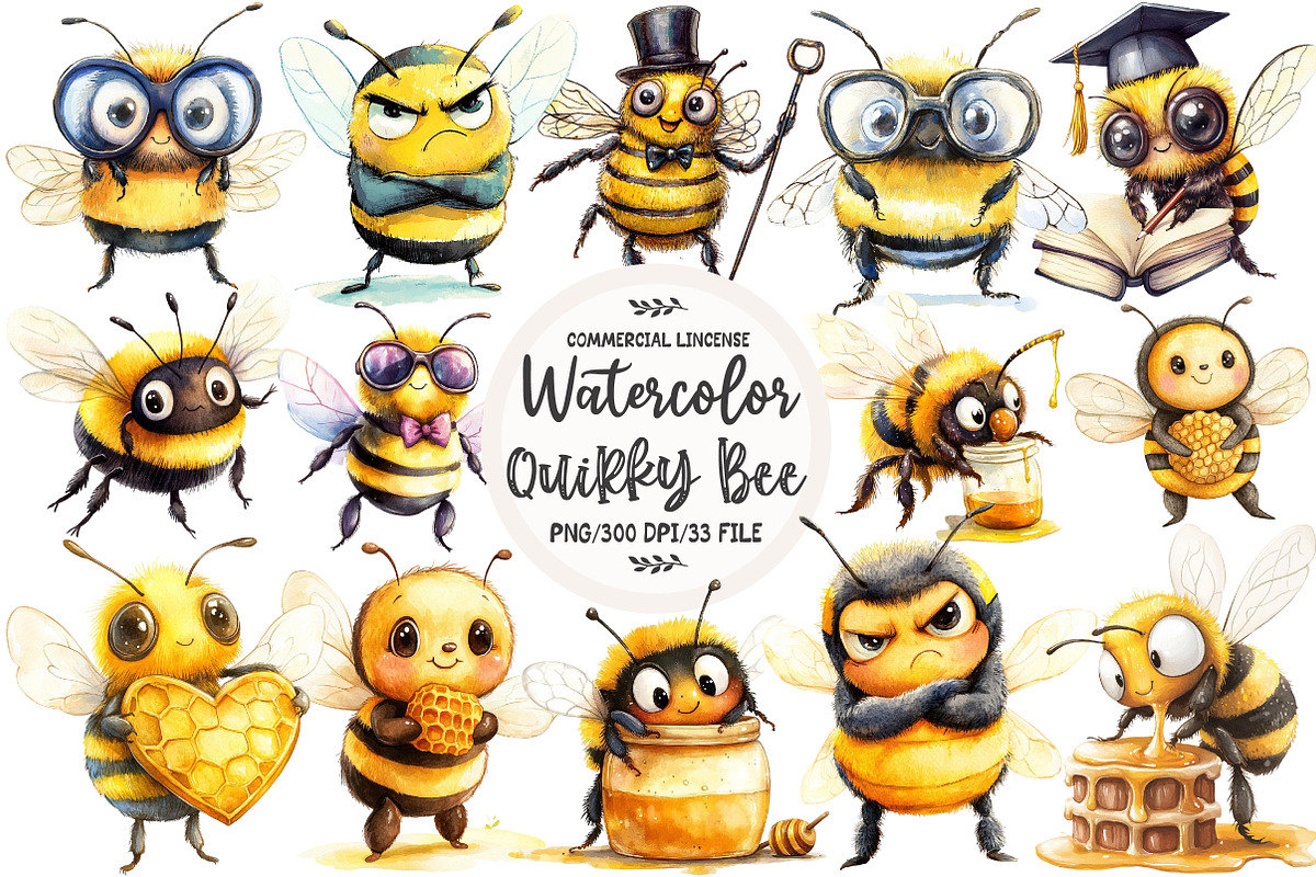Quirky Funny Bee Clipart, an Illustration by OK Design (Photo 1 of 5)