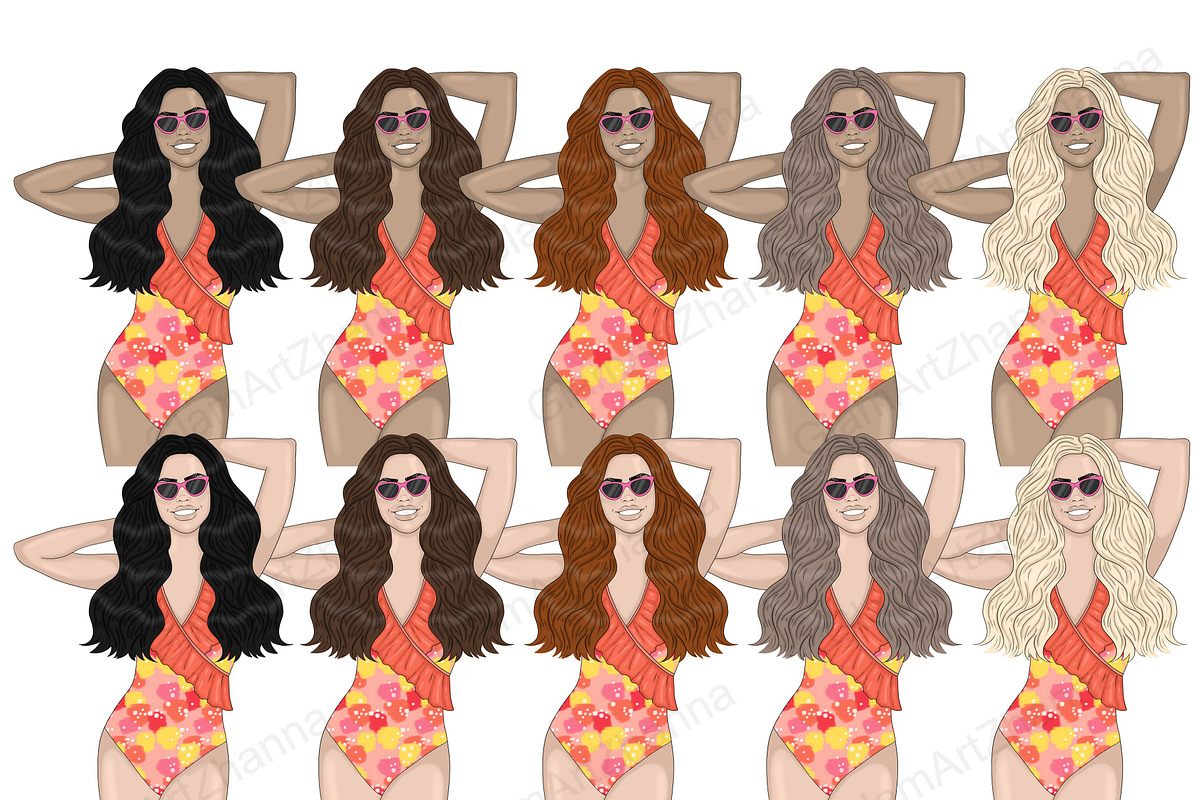 Beach Girl Clipart | Summer Woman, a Person Illustration by GlamArtZhanna (Photo 2 of 5)