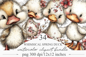 Whimsical Spring Duck Clipart, an Illustration by Designking