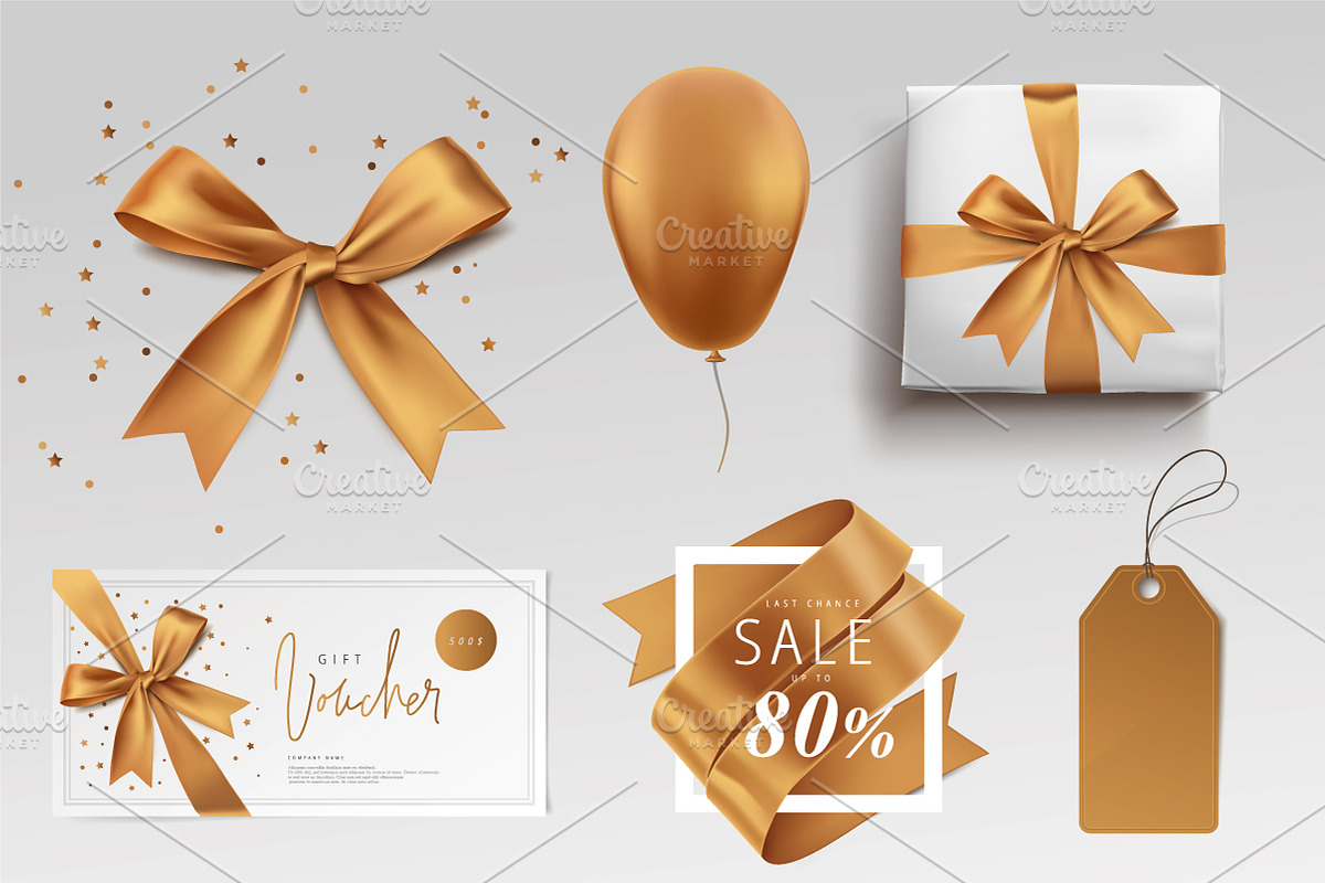 Golden bow gift set, a Graphic by vectorprro