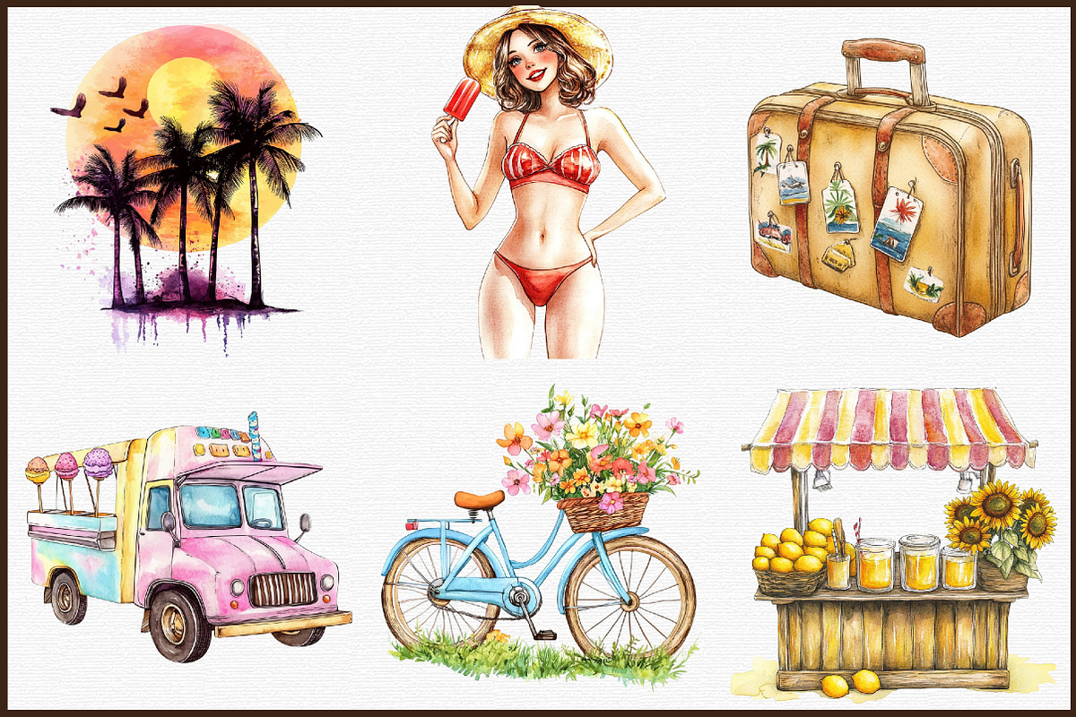 Vintage Retro Summer Clipart, an Illustration by Sublimation Artist (Photo 3 of 6)