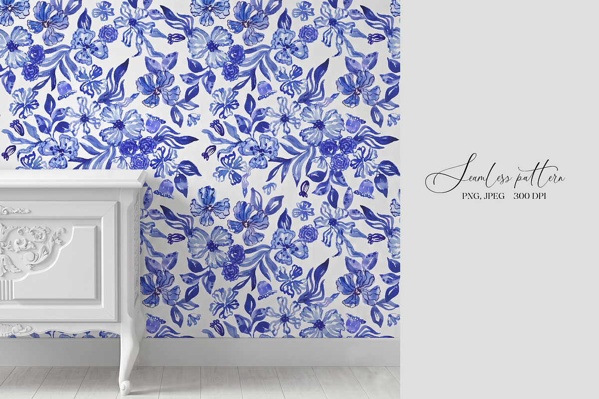 Cobalt Blue Fashion Floral Print, a Pattern Graphic by SirenaArt (Photo 10 of 17)