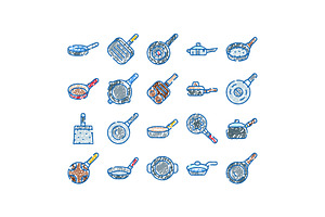 Hand drawn kitchen frying pans, an Object Graphic by pikepicture