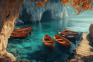 Peaceful harbor with wooden boats, a Photo by Pavel_design