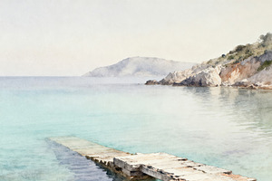 Serene Coastal Jetty Wallpaper, a Decorative Illustration by Virgo Studio