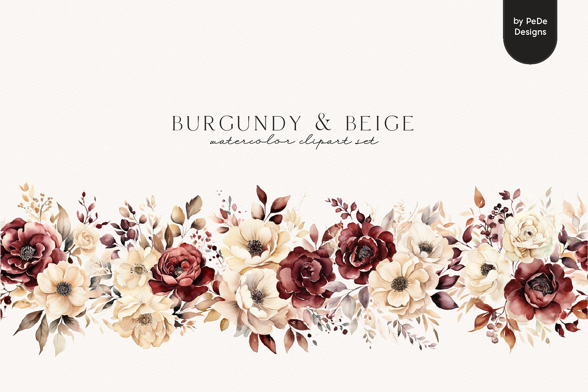 Burgundy & Beige Flowers, a Decorative Illustration by PeDe Designs (Photo 7 of 8)