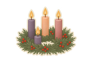 Advent wreath with four lit candles, an Illustration by Dvoevnore photos