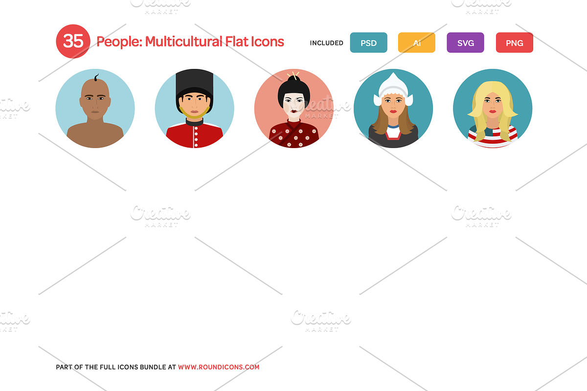 People: Multicultural Flat Icons preview 4