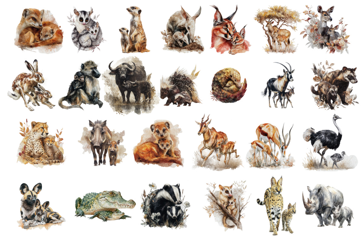 Animals Clipart Bundle 4 in 1, an Animal Illustration by InkyQueenArt (Photo 5 of 9)