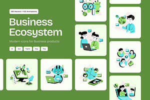 Business Ecosystem Flat Icons Bundle, a Duotone Icon by Vectors Market
