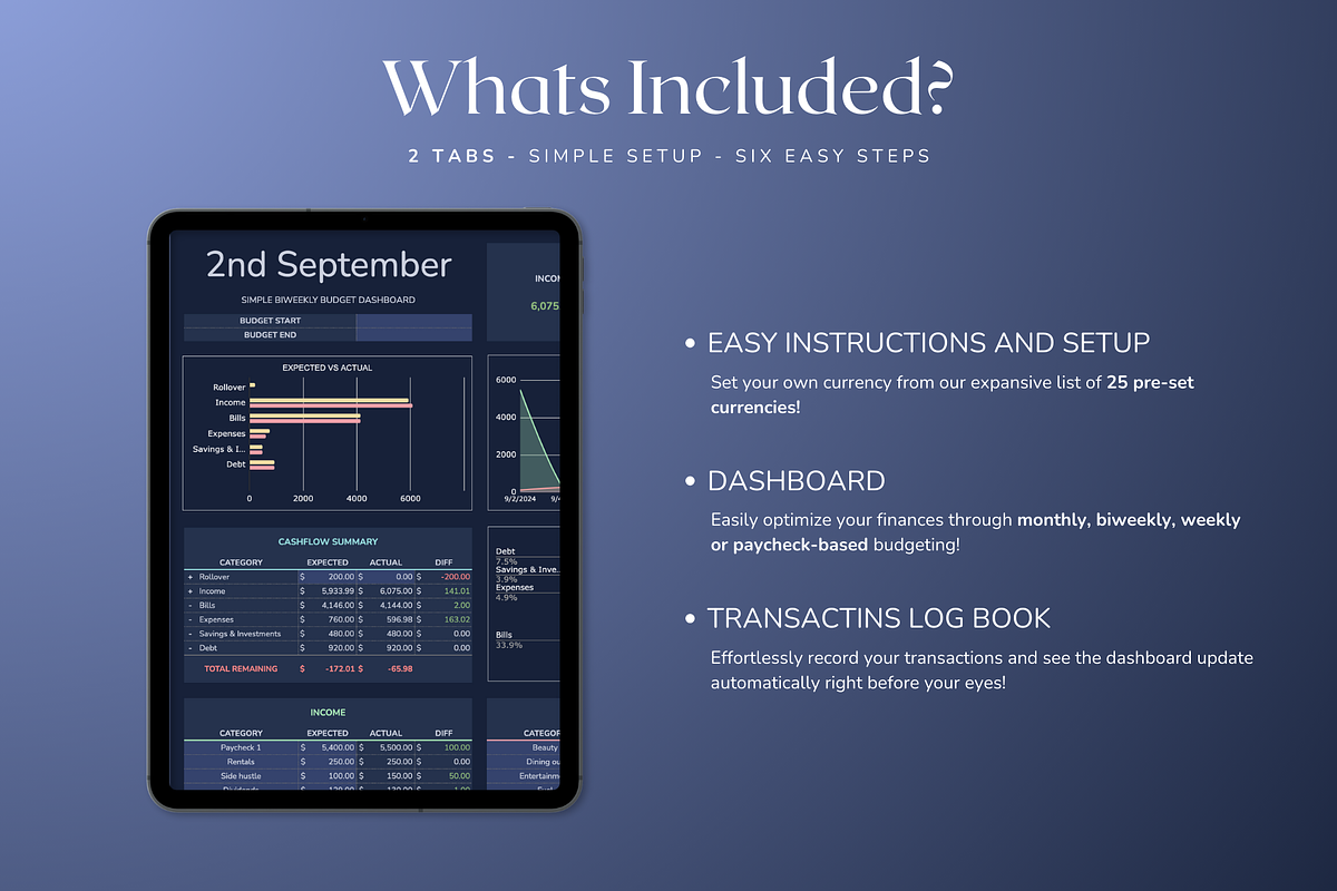 Simple Biweekly Budget - Darkmode, a Templates & Theme by The Creative Plans co (Photo 5 of 10)